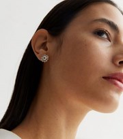 New Look Crystal Diamante Flower Stud Earrings